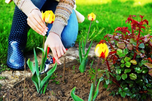 Safe gardening procedures with protective equipment in use